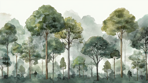 Papier peint forêt verdoyante Arbres majestueux dans une ambiance apaisante