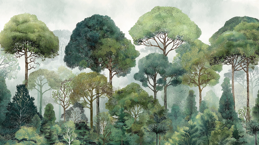 Papier peint forêt verdoyante Évasion naturelle au cœur des arbres majestueux