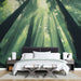Papier peint forêt verdoyante avec lumières dans une forêt de séquoias majestueux pour chambre moderne