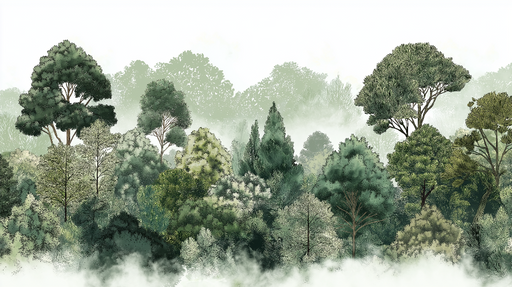 Papier peint forêt verdoyante Une luxuriance de feuillage vert dans une brume douce