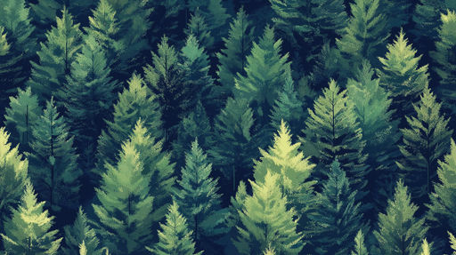 Papier peint forêt verte Un paysage dense de conifères dans des nuances apaisantes