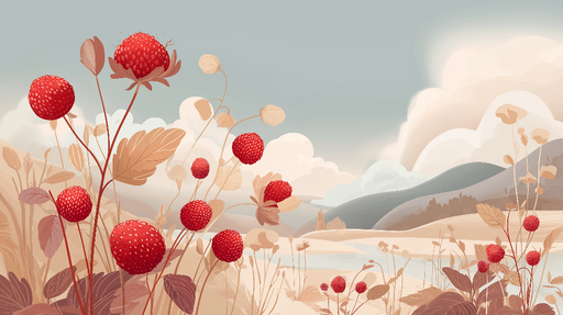 Papier peint fraises des bois Champ de fraises sur fond naturel