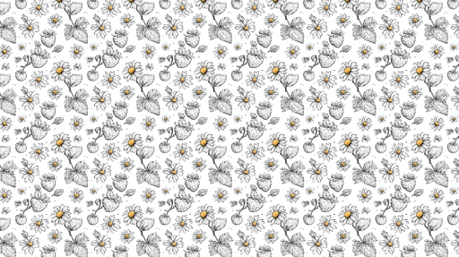 Papier peint fraises et marguerites Motifs floraux délicats sur fond clair