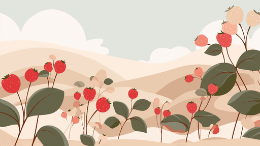 Papier peint fraises Un paisible paysage de fraises aux tons doux
