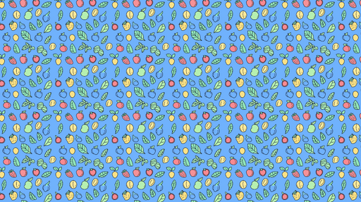 Papier peint fruits colorés Motif ludique de fruits variés sur fond bleu