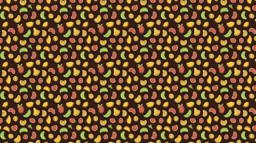 Papier peint fruits colorés Motifs variés de fruits sur fond marron éclatant