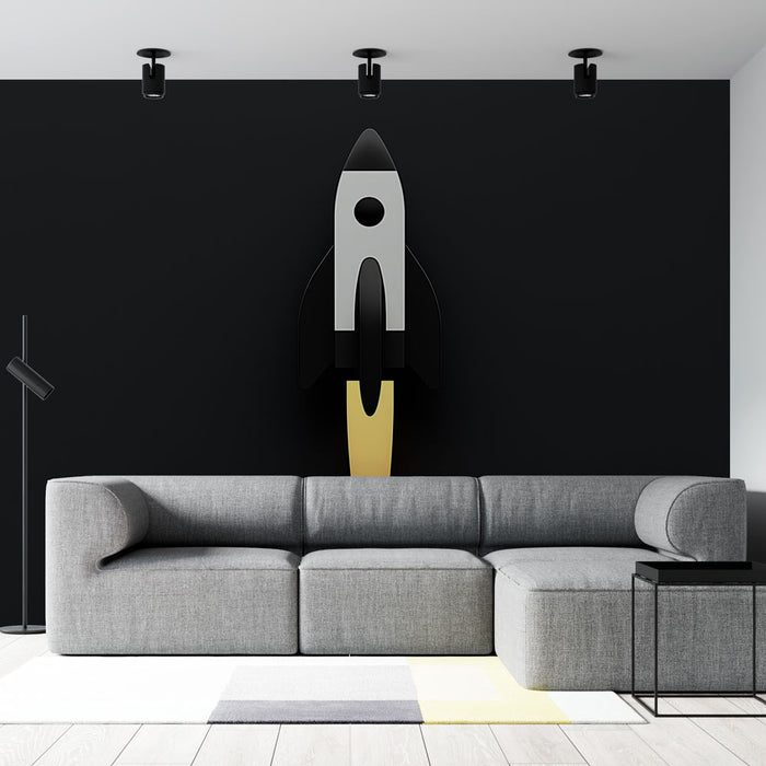 Papier peint fusée design moderne et épuré en noir et blanc pour salon contemporain