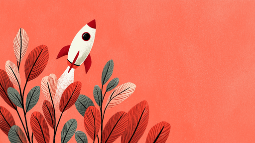 Papier peint fusée et feuillage Fusée s'élevant au-dessus de feuilles colorées