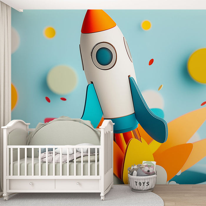 Papier peint fusée colorée sur fond dynamique et abstrait pour chambre d'enfant.