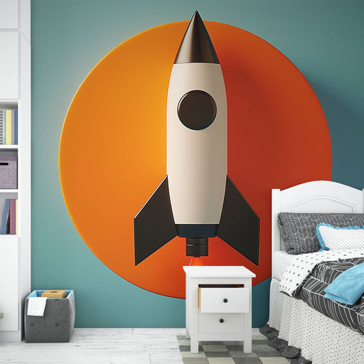 Papier peint fusée vintage sur fond coloré pour chambre d'enfant moderne