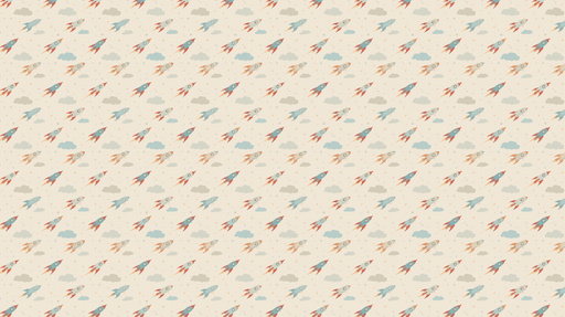 Papier peint fusées Motifs de fusées colorées et nuages dans un ciel doux