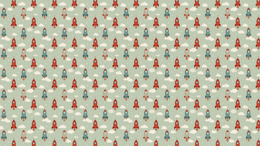 Papier peint fusées Un motif ludique de fusées colorées dans un ciel de nuages