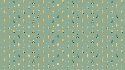 Papier peint fusées Un motif ludique de fusées colorées sur fond vert pastel