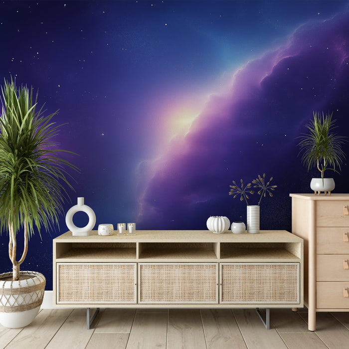 Papier peint galaxie ciel étoilé avec nébuleuses colorées pour salon moderne