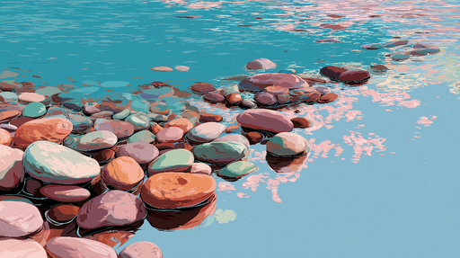 Papier peint galets aquatiques Motif coloré de galets dans une eau paisible