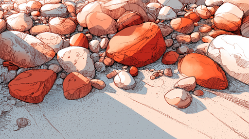 Papier peint galets colorés Motif artistique de galets rouges et blancs sur fond clair