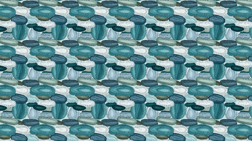 Papier peint galets colorés Motifs organiques en teintes bleues et vertes