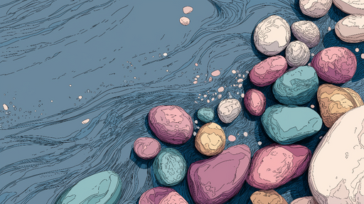 Papier peint galets colorés Un motif artistique de galets pastel sur fond bleu