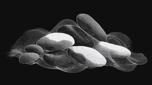 Papier peint galets Motifs de galets stylisés sur fond noir