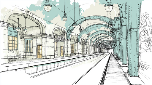 Papier peint gare historique Illustrations élégantes de quais avec arches et lampadaires