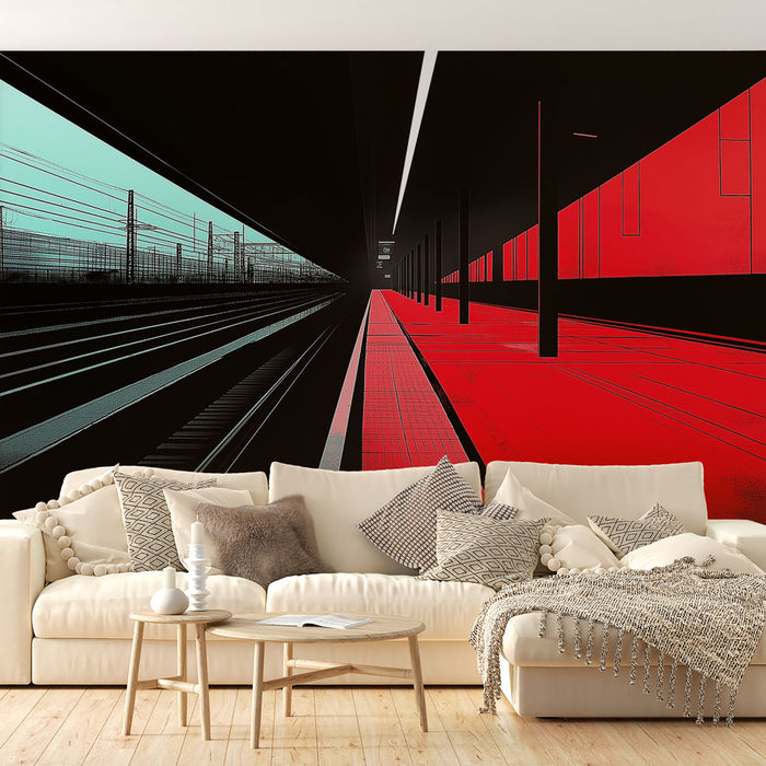 Papier peint gare moderne | Une interprétation graphique des quais de train