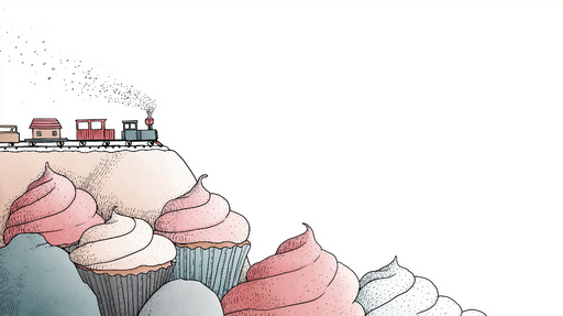 Papier peint gâteaux et train Un monde sucré avec des cupcakes et une locomotive