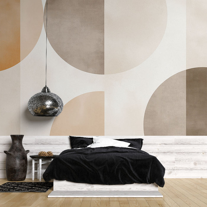 Papier peint géométrique avec cercles doux et nuances terreuses pour chambre moderne