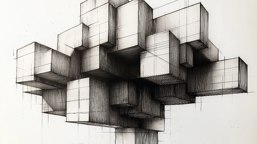 Papier peint géométrique Composition artistique en relief de blocs abstraits