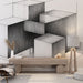 Papier peint géométrique noir et blanc avec cubes pour salon moderne et élégant