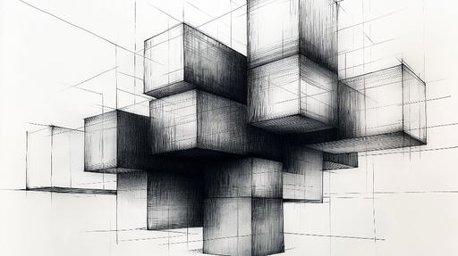 Papier peint géométrique Cubes en dégradé noir et blanc