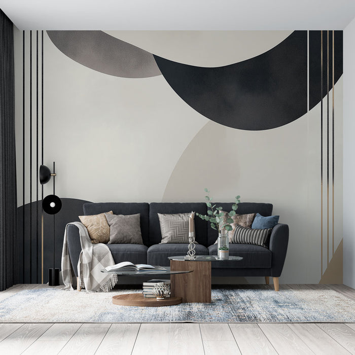 Papier peint géométrique design abstrait avec formes fluides et teintes naturelles pour salon moderne