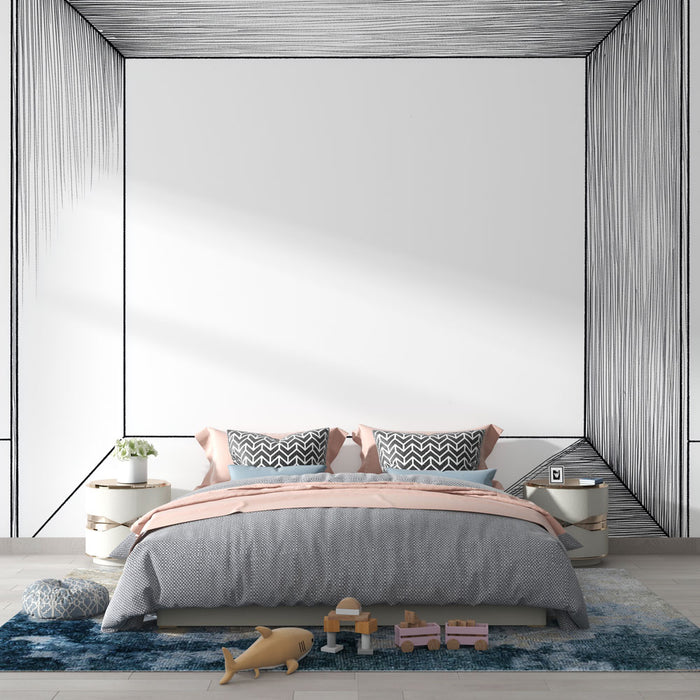 Papier peint géométrique design minimaliste avec lignes en perspective pour chambre moderne