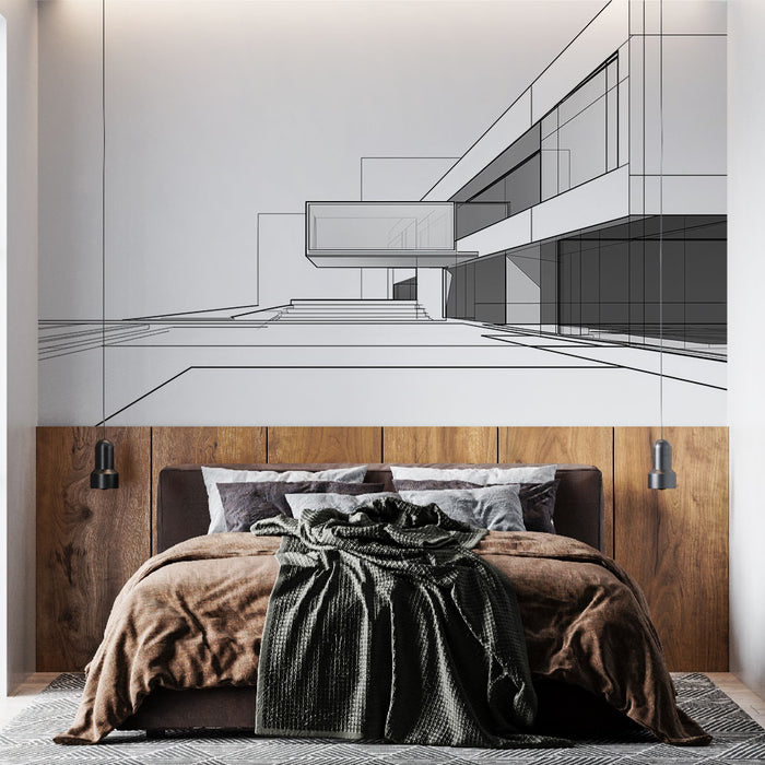 Papier peint moderne avec contours géométriques abstraits pour chambre design.