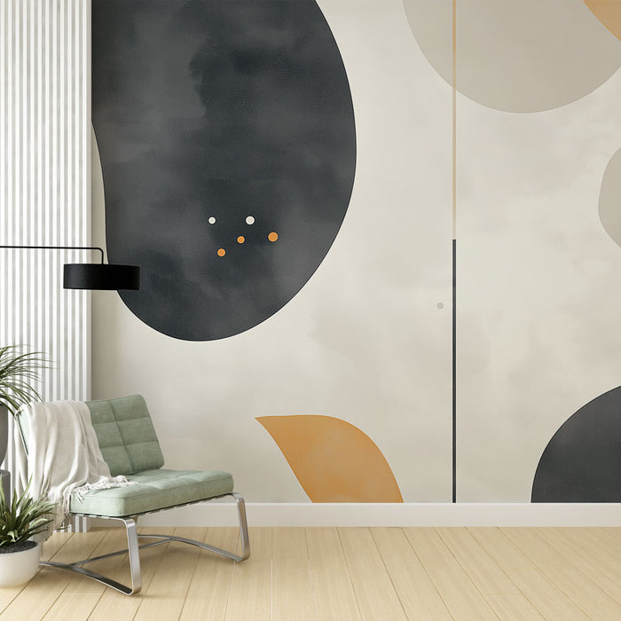 Papier peint géométrique avec formes abstraites et couleurs douces pour salon moderne.