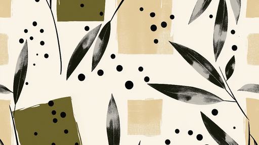 Papier peint géométrique Motif abstrait avec feuillage et formes colorées