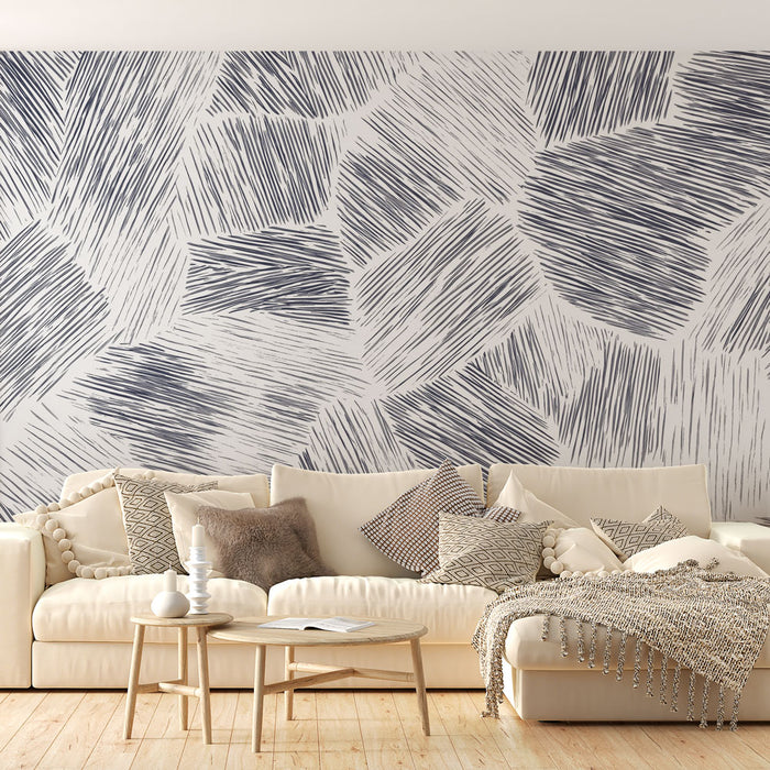 Papier peint géométrique abstrait bleu marine sur fond blanc pour salon moderne