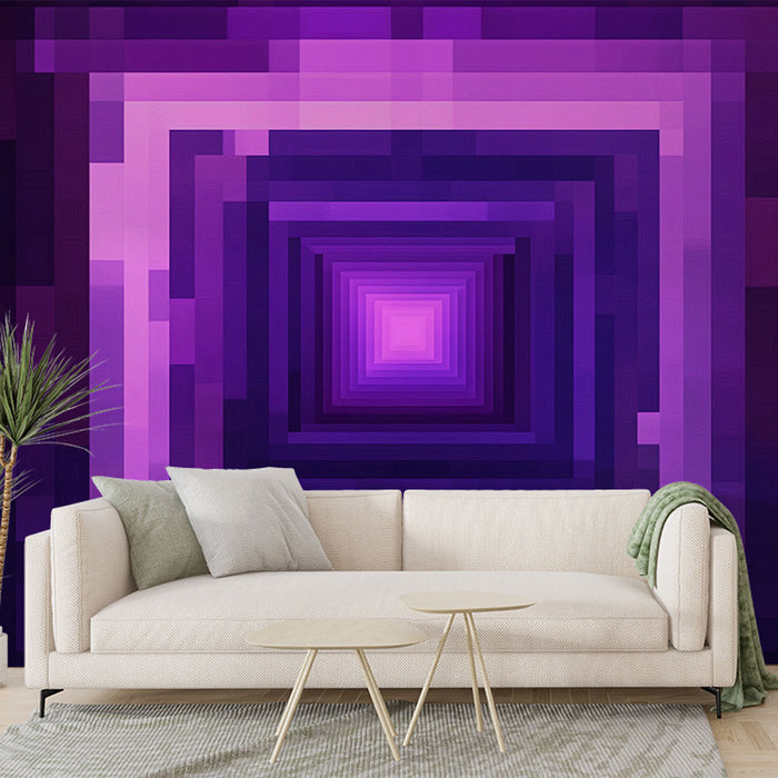 Papier peint géométrique violet dégradé avec motifs de blocs pour salon moderne