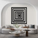 Papier peint géométrique noir et blanc avec motif de carrés concentriques pour salon moderne