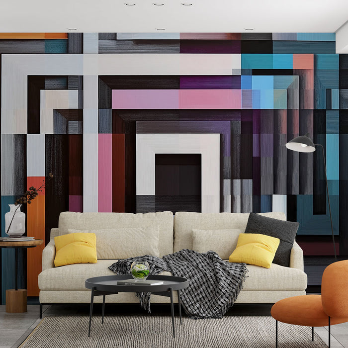 Papier peint géométrique coloré avec motifs de couches texturées pour salon moderne