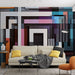 Papier peint géométrique coloré avec motifs de couches texturées pour salon moderne
