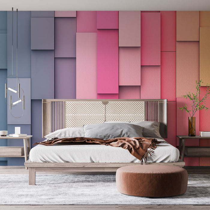 Papier peint géométrique dégradé de formes rectangulaires multicolores pour chambre moderne