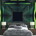Papier peint géométrique en profondeur avec nuances de vert et noir pour chambre moderne