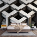 Papier peint géométrique noir et blanc avec motif en relief de cubes pour chambre moderne