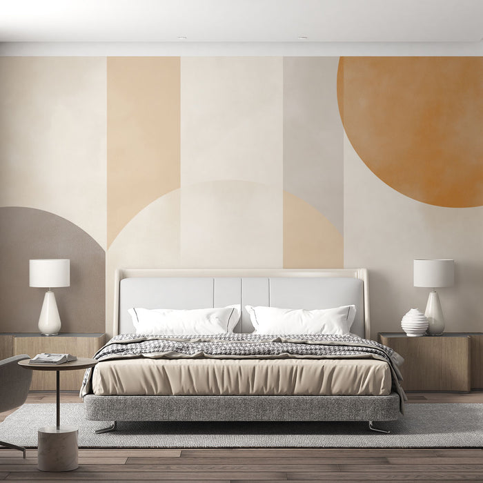 Papier peint géométrique avec motifs abstraits aux teintes douces et harmonieuses pour chambre moderne