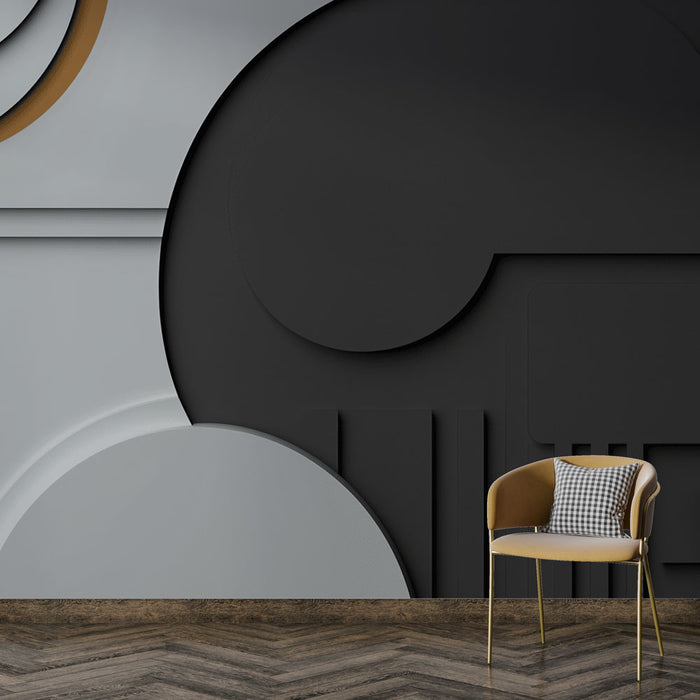 Papier peint géométrique | Motifs abstraits en noir, blanc et or