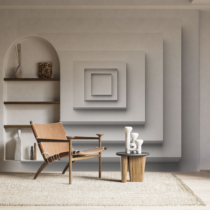 Papier peint géométrique avec motifs carrés en relief sur fond blanc pour salon moderne