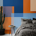 Papier peint géométrique coloré avec rectangles superposés pour chambre moderne.