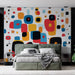 Papier peint géométrique avec motifs colorés et formes abstraites sur fond blanc pour chambre moderne