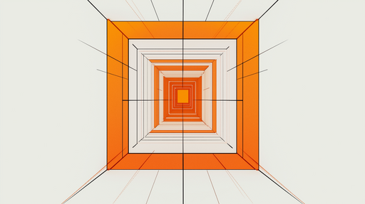 Papier peint géométrique Motifs de carrés orange et blancs en perspective