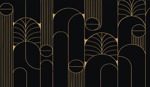 Papier peint géométrique Motifs en or sur fond noir élégant